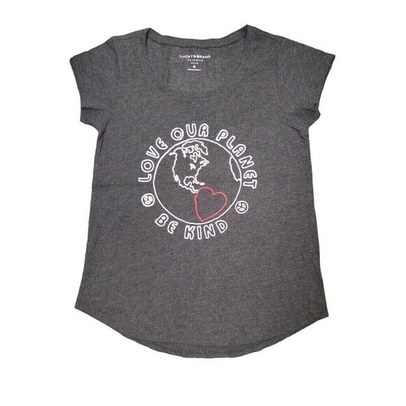 Lucky Brand Women's Graphic Print T-Shirt Tee Love Our Planet Be Kind NWOT - Picture 1 of 4